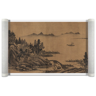 五代 董源 江南烟峦图山水横幅手卷装裱长卷临摹装饰画稿高清微喷