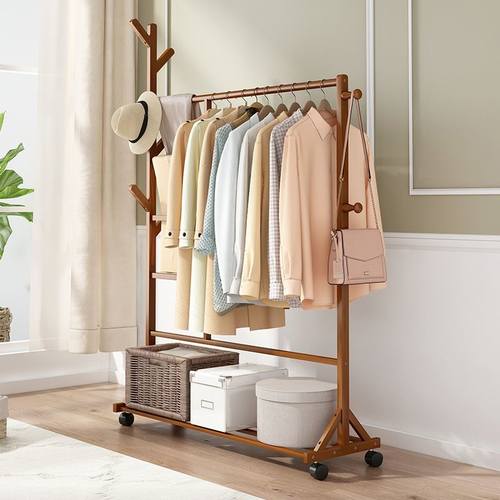 1落地衣架卧室出租房家用挂客厅移动实木衣服衣帽架晾衣架架子简