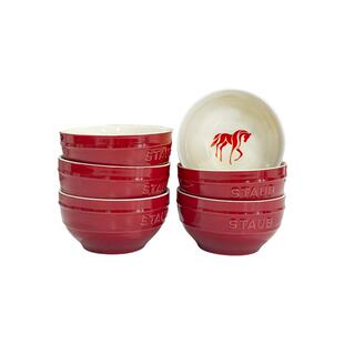 staub珐宝陶瓷红色马年小碗套组6只家用汤碗面碗餐具新年送礼饭碗