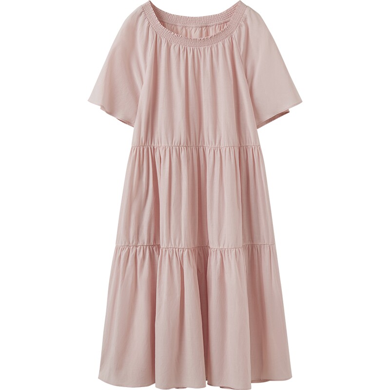 播夏季A字短袖连衣裙女宽松优雅花边领裙子