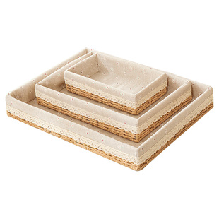 桌面收纳盒矮扁抽屉收纳筐薄扁藤编整理盒杂物收纳篮袜子储物盒子