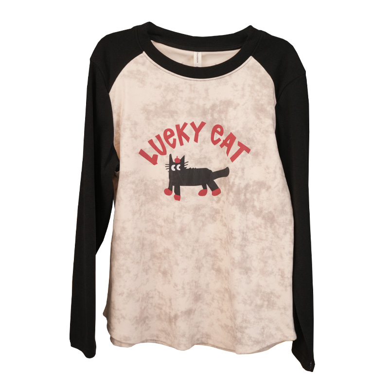 冬季新款德绒加厚插肩袖大码打底衫 200斤胖妹妹小猫印花百搭上衣