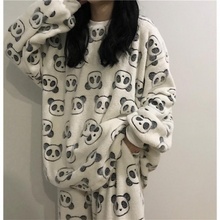 ins可爱熊猫秋冬长袖珊瑚绒睡衣1