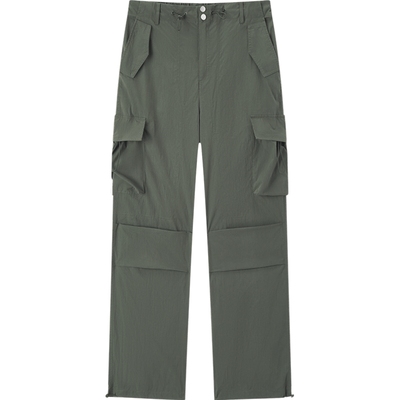 爱居兔秋季新款深绿色复古时尚降落伞库阔腿裤