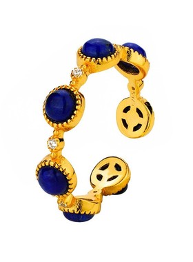 S925银天然青金石白玉圆珠开口