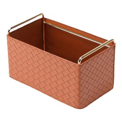 客厅创意遥控器编织纹收纳筐化妆品收纳篮高档轻奢茶几储物盒摆件