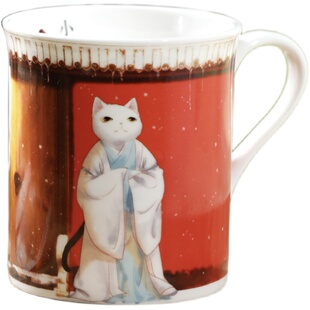 观复猫节气系列小雪骨瓷马克杯杨家枪岳家枪卡通猫个性情侣杯水杯