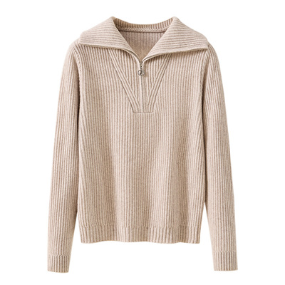 春竹羊毛羊绒混纺厚款26春季新款高领半襟拉链保暖女高品质羊毛衫