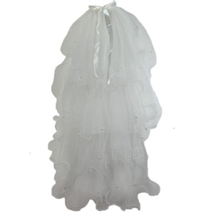 头纱新娘主婚纱头纱头饰超仙森系网红拍照道具复古领证登记黑白色