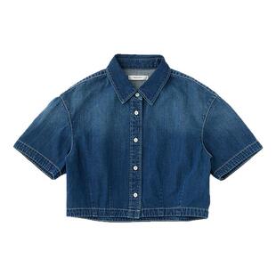 MOUSSY 夏季新品复古通勤水洗纽扣短袖牛仔衬衫010IS111-3621