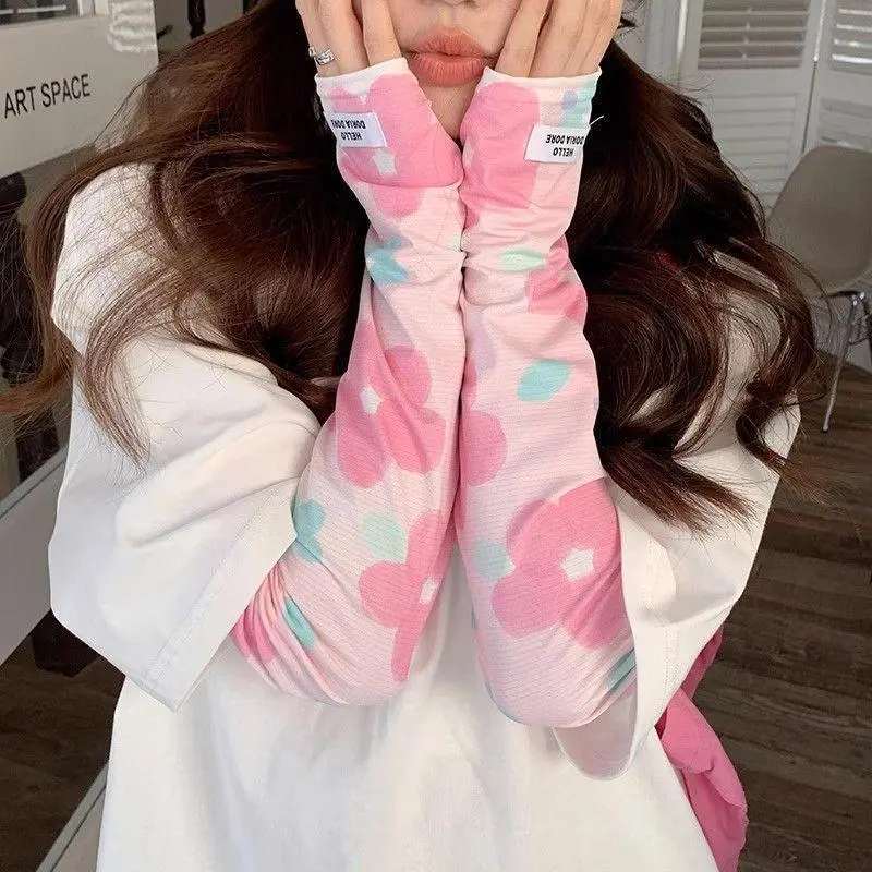 冰丝花朵袖套女夏季户外出游开车骑行新款护手臂薄款