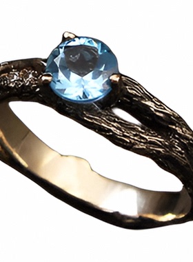 森林树形黄玉钻石订婚白金戒指