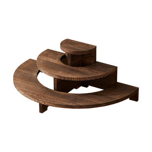 烧桐木桌面半圆形收纳架实木阶梯展示架茶壶置物架紫砂壶摆放架子