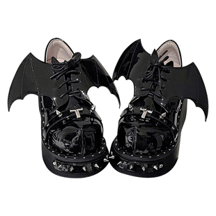 现货superpink【暗夜伯爵】朋克暗黑y2k辣妹厚底圆头单鞋女LO鞋