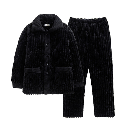 男珊瑚绒夹棉保暖三层冬睡衣套装