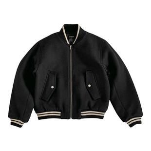 haonanhuang 羊毛毛绒肌理骨感夹棉棒球服飞行员短款宽松棉服外套