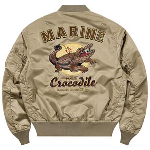 VIP美式复古飞行员夹克男2026新款宽松鳄鱼刺绣徽章棒球服外套潮