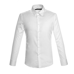 元本秋衬衫男长袖修身斜纹男士白商务正装白色职业西装衬衣