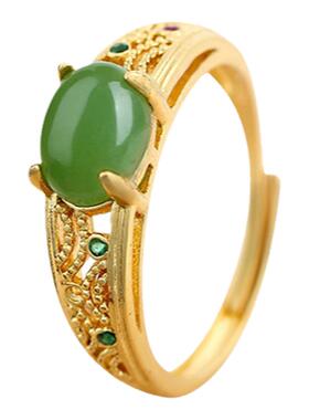 宫廷风复古中国古代马鞍戒指女生仿碧玉极简轻奢镀金开口花丝指环