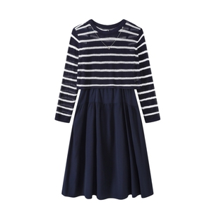 中和休闲合身两件套连衣裙女2025秋季新款条纹吊带外搭镂空罩衫