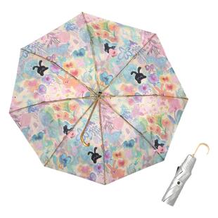 安珀金弯钩银胶防晒太阳伞女晴雨两用手动折叠轻便防紫外线遮阳伞