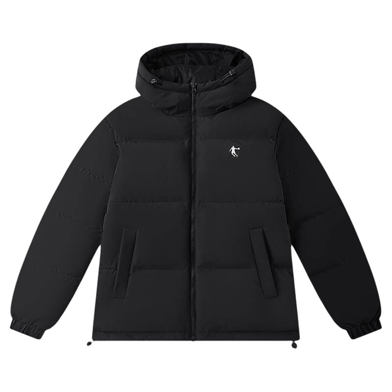 乔丹加厚羽绒服男士连帽宽松黑色