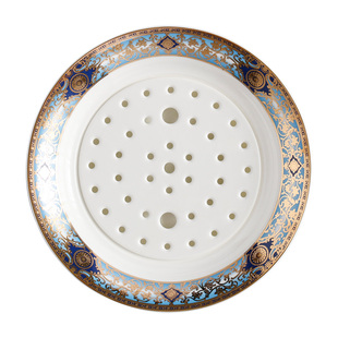 轻奢饺子盘家用双层沥水盘大号10英寸骨瓷盘子浮雕餐具餐盘水饺盘