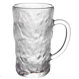 带把手玻璃杯耐高温冰川纹马克杯网红餐厅喝水杯子茶杯啤酒咖啡杯
