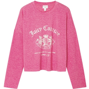 Juicy Couture橘滋T恤女26春夏新款印花玫红色长袖宽松打底上衣