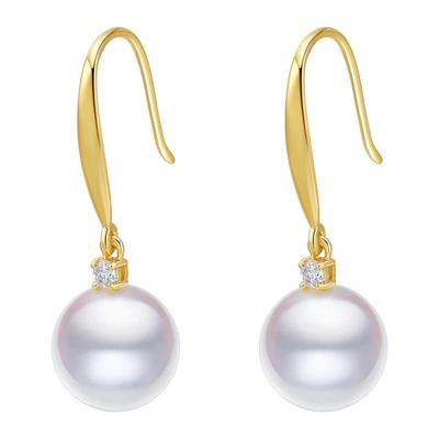 黛米18K金正圆akoya海水珍珠耳环