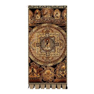 藏式唐卡挂画布艺挂毯装饰画竖版壁画墙布玄关过道挂布背景布定制