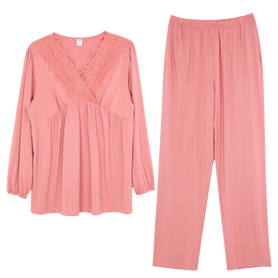 竹纤维带口袋领大码秋装家居服