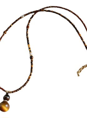 原创秋冬复古美拉德项链虎眼石葫芦福禄串珠毛衣链小众高级感女