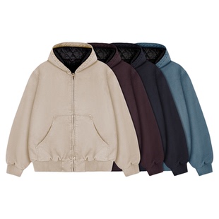 IDLT 15oz 连帽棉衣重磅珠帆布成衣染色水洗工装夹克厚外套宽松潮