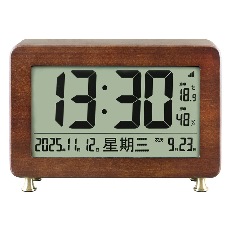 蓝牙对时实木万年历温湿度台钟
