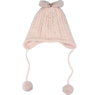 女童毛线帽子秋冬季加绒保暖吊球护耳洋气儿女宝宝小孩可爱帽子