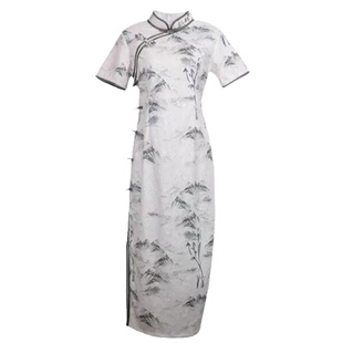 苏州绝美旗袍女2024新款年轻款气质高端国风水墨画山水复古修身裙