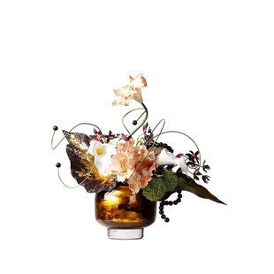 中古老钱风玻璃贴金箔花瓶插花架空层会所茶几玄关花艺设计感摆件