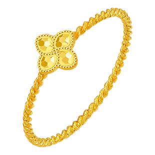 周六福5G足金计价满天星碎金四叶草碎碎冰鱼鳞戒指妇女节礼物