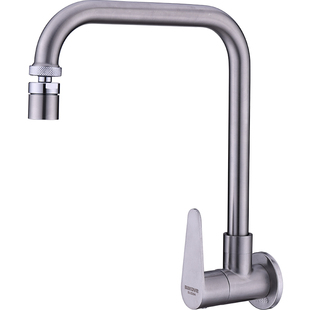 水缸水龙头横入墙式厨房4分不锈钢侧进单冷万向摇摆家用菜盆笼头