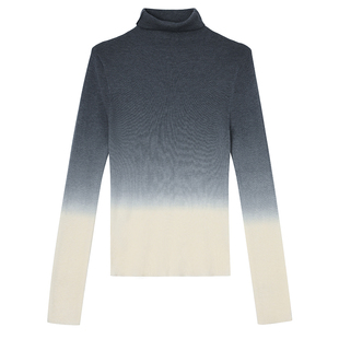 PAPERLLL辛间吊染丝光羊毛打底衫女2025新款秋冬渐变高领修身内搭