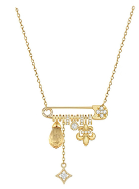 【新品】GGXR 925银多种戴法可拆卸鸢尾花黄水晶项链毛衣链