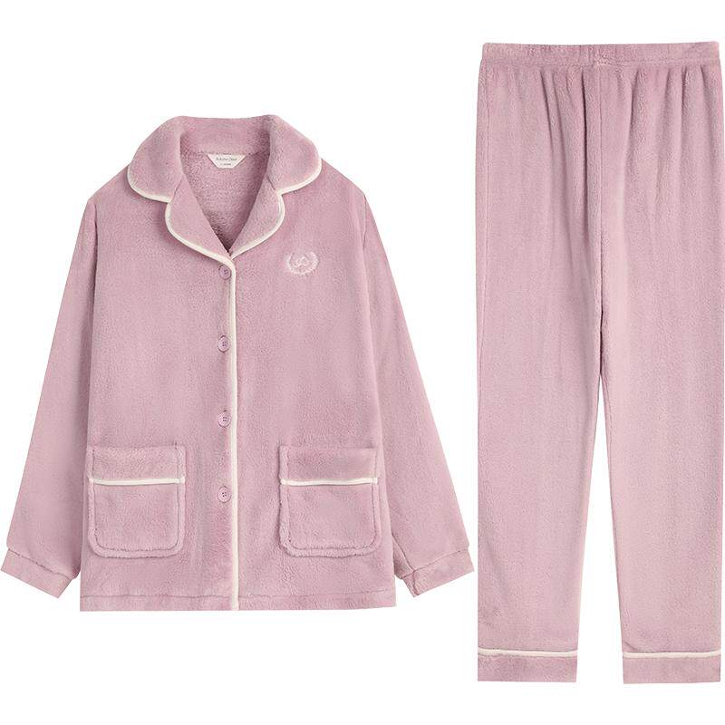 秋鹿【抗静电】新款法兰绒睡衣女秋冬加厚保暖珊瑚绒情侣家居服男