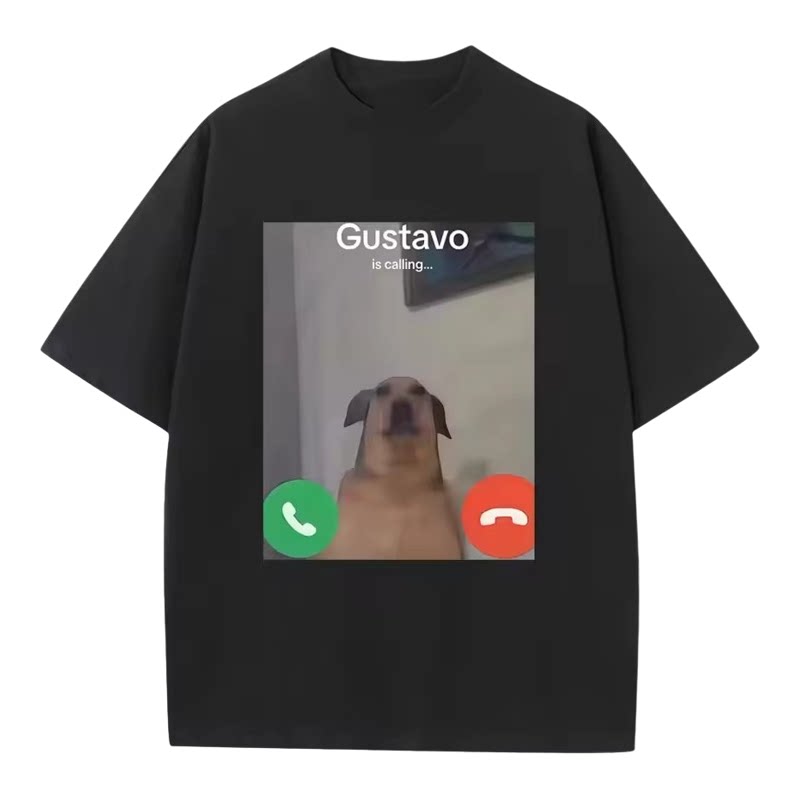 Gustavo The Dog趣味电话狗图案印花T恤男女休闲短袖圆领定制上衣