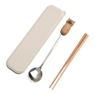 便携餐具儿童两件套筷子勺子实木卡通可爱304不锈钢汤勺带收纳盒