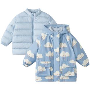 博睿恩儿童三合一羽绒服冬季新款防风保暖男童冬宝宝夹棉冲锋外套