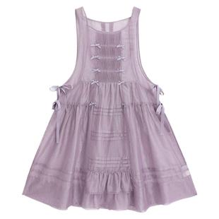 樱桃园罩裙网纱版塔克褶蝴蝶结系带lolita百搭罩衫