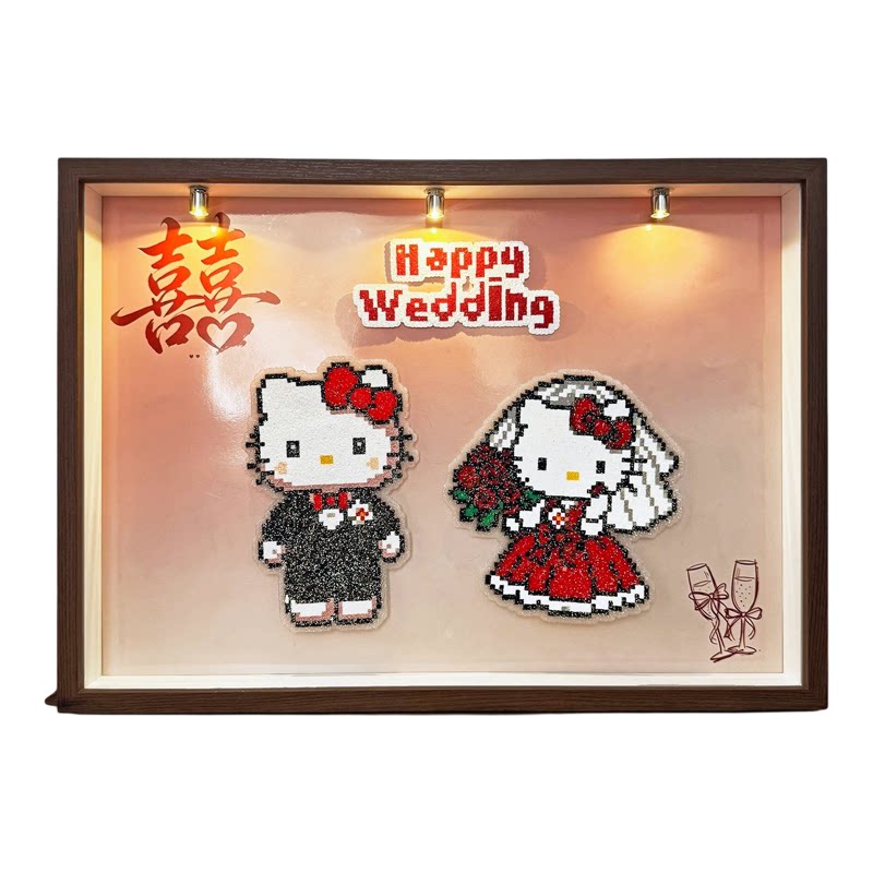 带灯Kitty拼豆相框防尘展示盒框