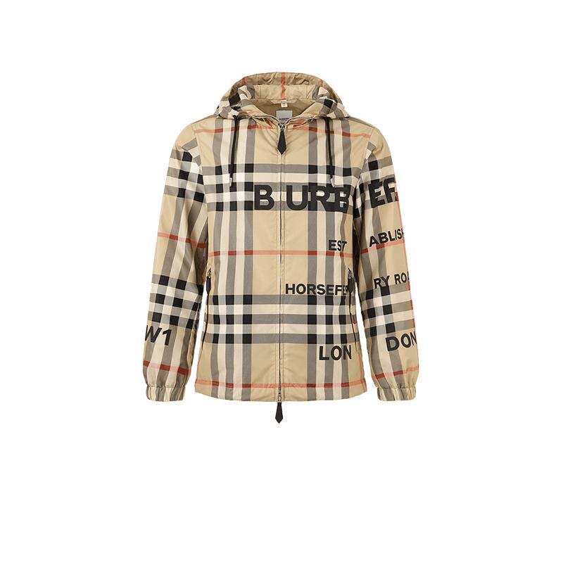 【自营】BURBERRY/博柏利男款格纹徽标连帽夹克 8067774
