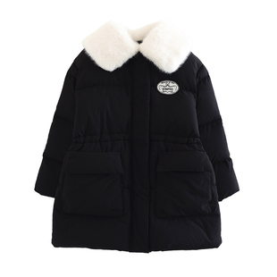 ILOVEJ童装25冬装女童中长款黑色羽绒服毛领外套洋气保暖/JWWOU11